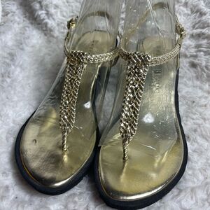 White House Black Market Braided faux leather wedge thong sandals size 8